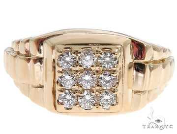 Men's diamond ring in 14k yellow gold – front-facing view showing diamond setting and band profile