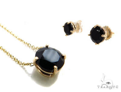 14k Yellow Gold Onyx Necklace & Earrings Set 40029 - Image 1