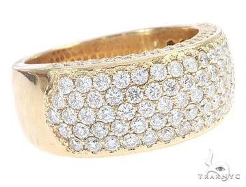 14k yellow gold mens diamond band with round prong-set stones, top-down view