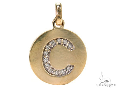 14k Yellow Gold Prong Diamond Initial C Pendant-39987