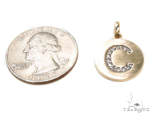 14k Yellow Gold Prong Diamond Initial C Pendant, photo 5 of 7