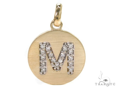 Diamond Initial M pendant in 14k yellow gold – prong-set letter M charm, front view