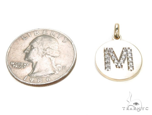 14k Yellow Gold Prong Diamond Initial M Pendant, photo 5 of 7