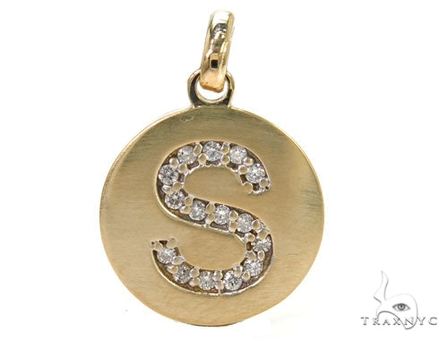 14k Yellow Gold Prong Diamond Initial S Pendant-39984 - Image 1