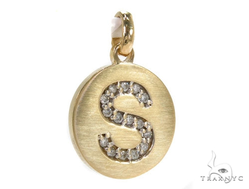 14k Yellow Gold Prong Diamond Initial S Pendant-39984 - Image 2