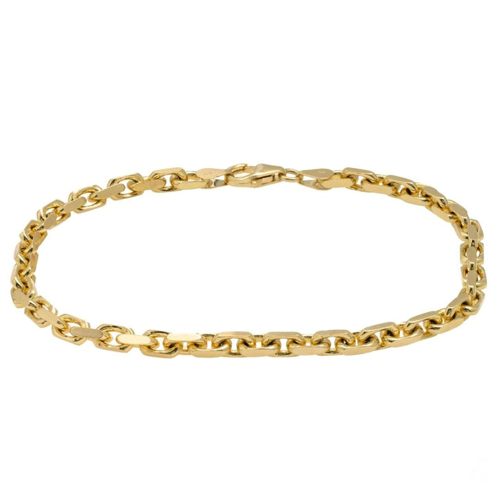 14k yellow gold anchor link bracelet 3.7mm wide with diamond cut finish, 8.25 inches long.