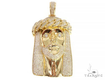 14k Yellow Gold Solid Diamond Jesus Pendant 65101 67177 - Image 1