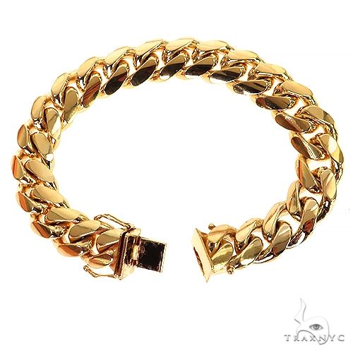 14k Yellow Gold Solid Miami Cuban Link Bracelet 8.25 Inches 14.6mm 70157 - Image 2