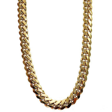 14k yellow gold solid Miami Cuban link chain, 7mm width, 22 inches, high-polish flat-link close-up
