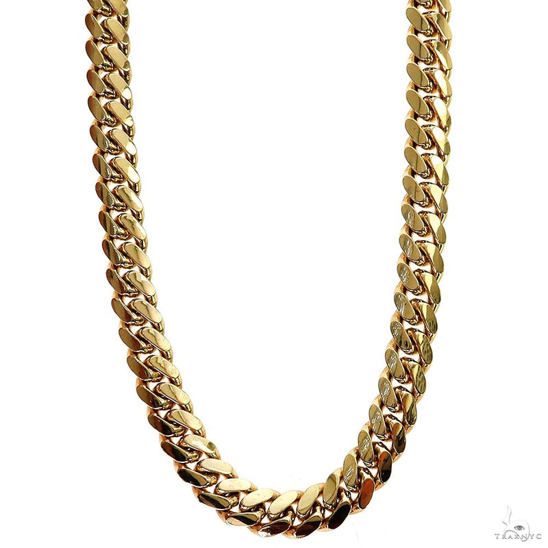14k yellow gold solid Miami Cuban link chain, 7mm width, 22 inches, high-polish flat-link close-up