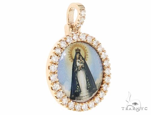 14k yellow gold pendant with diamond halo featuring a Saint figure in black and white robes