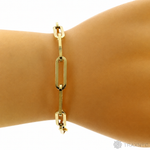 14k yellow gold hollow paperclip bracelet with 6.5mm links, 8.5 inches long.