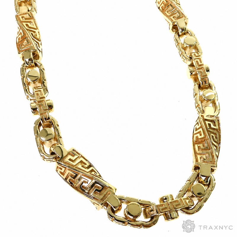 14k Yellow Gold Solid Greek Key link chain 36 inches 8.5mm.