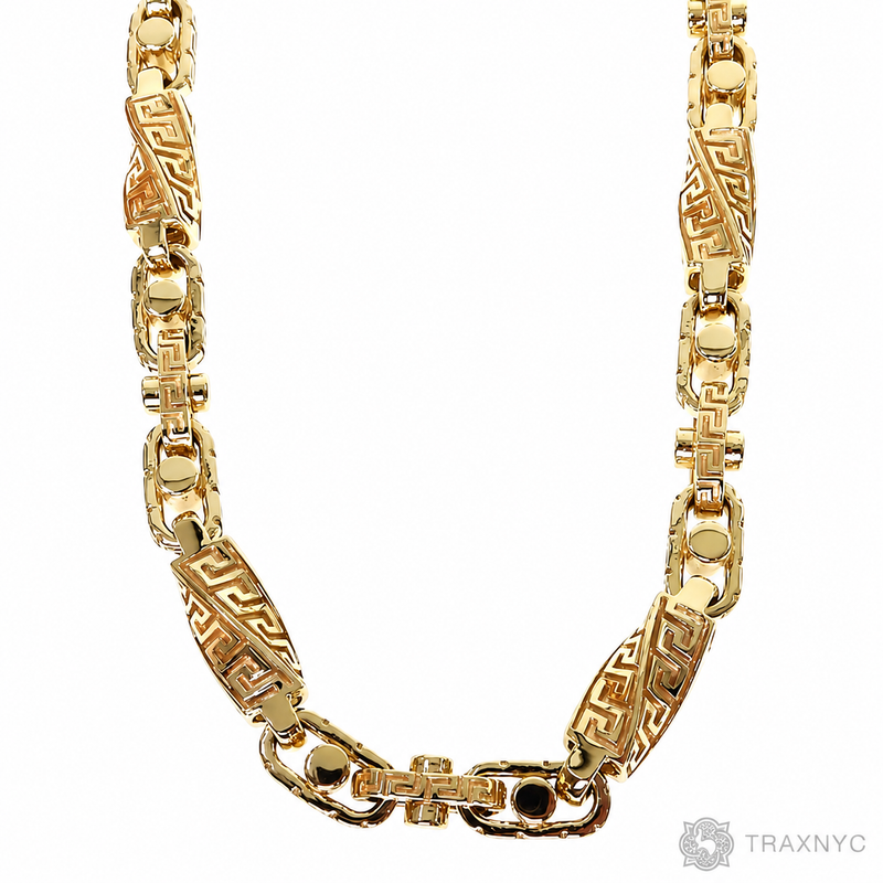 14k Yellow Gold Solid Greek Key link chain 36 inches 8.5mm.