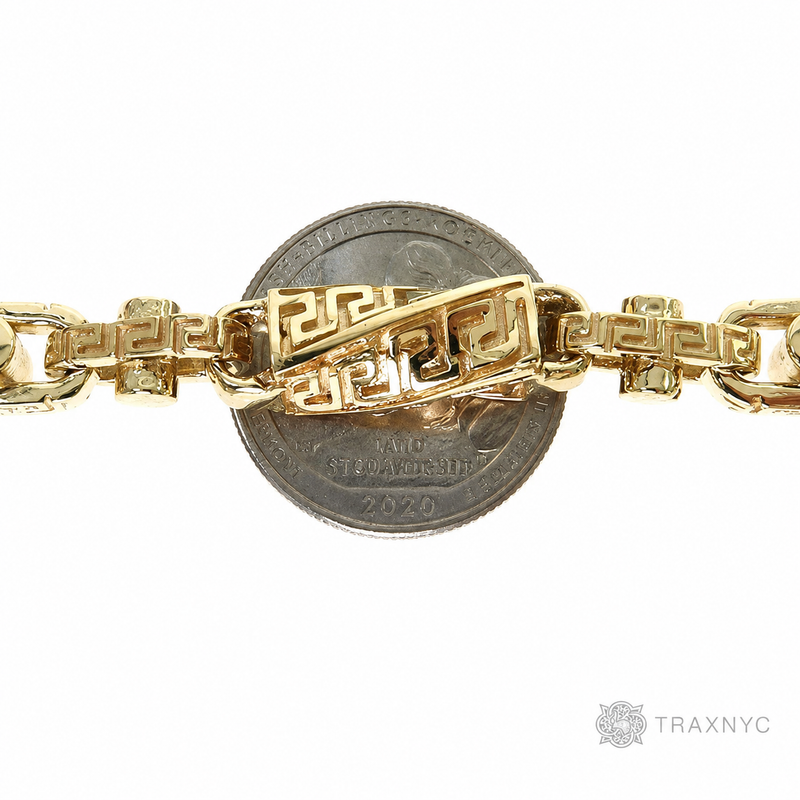 14k Yellow Gold Solid Greek Key link chain 36 inches 8.5mm.