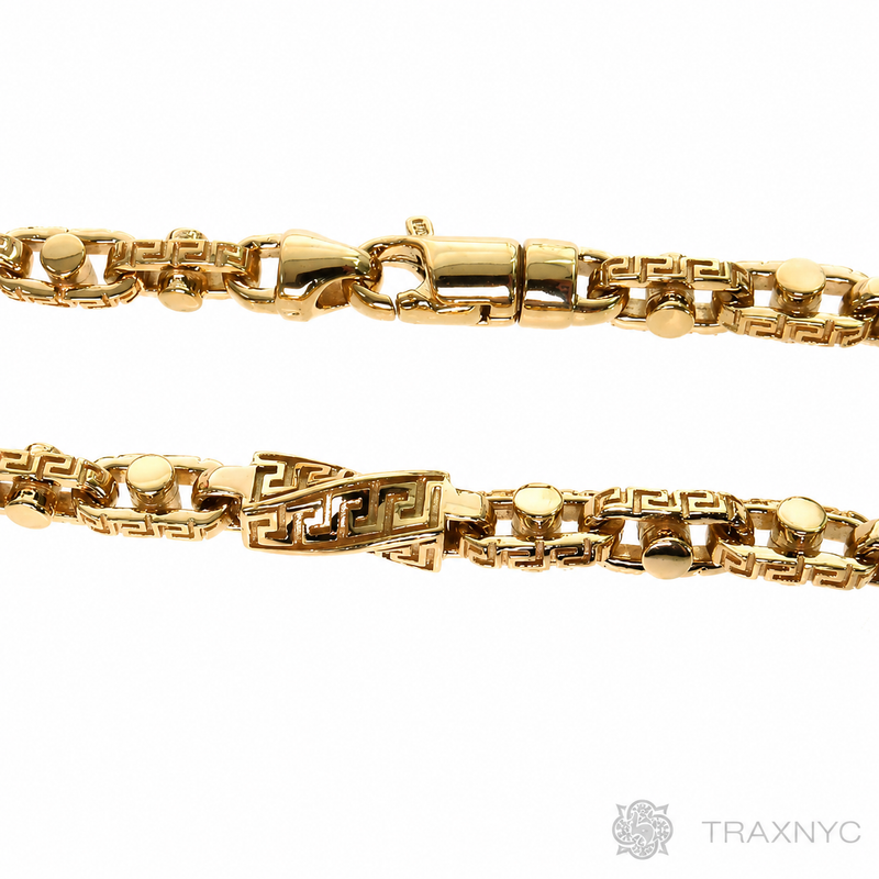 14k Yellow Gold Solid Greek Key link chain 36 inches 8.5mm.