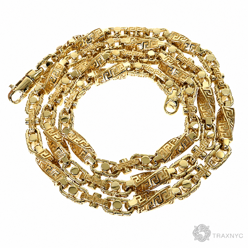 14k Yellow Gold Solid Greek Key link chain 36 inches 8.5mm.
