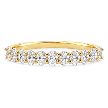 14K yellow gold petite oval lab-grown diamond wedding band, front view