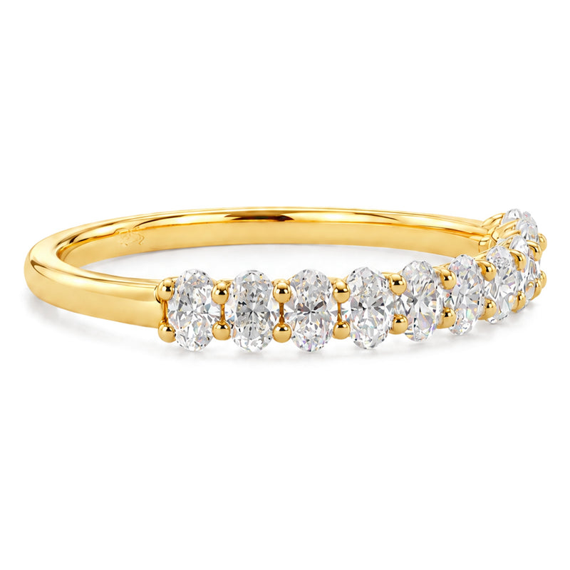 14K yellow gold petite oval lab-grown diamond wedding band, angled left view