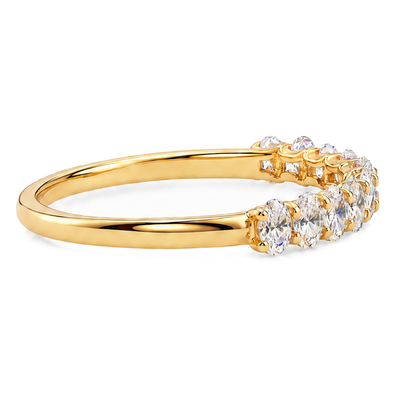 14K yellow gold petite oval lab-grown diamond wedding band, side view of the band