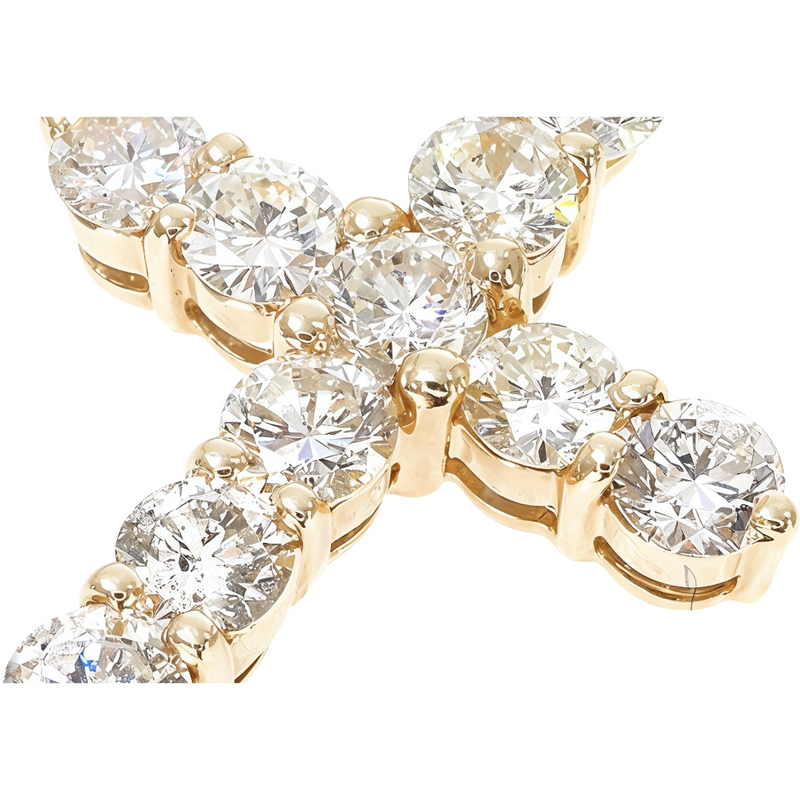 14k yellow gold cross pendant adorned with round brilliant diamonds, polished finish