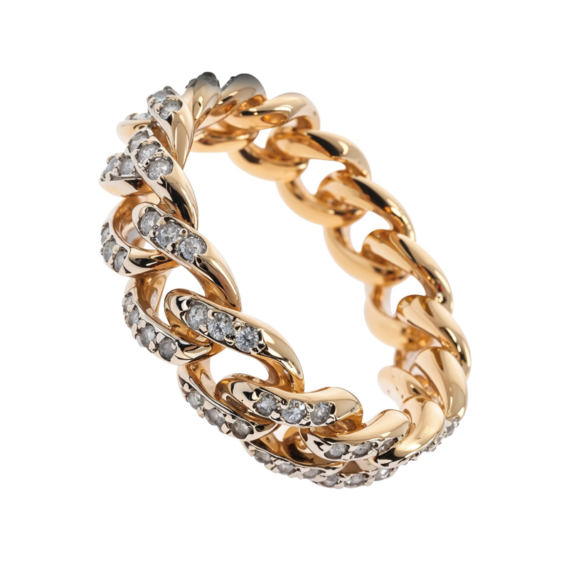 14k yellow gold Miami Cuban ring with diamond accents on alternating links