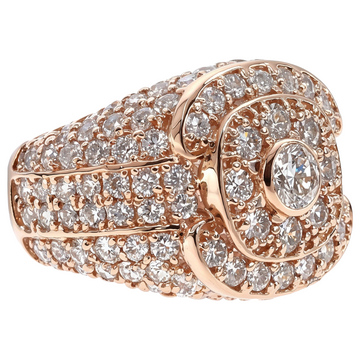Mens bezel solitaire diamond ring in 14k rose gold – front face view of single bezel-set center stone