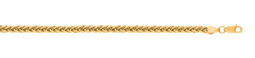 14K yellow gold wheat, 3.3mm wide, 18 inches, high polish