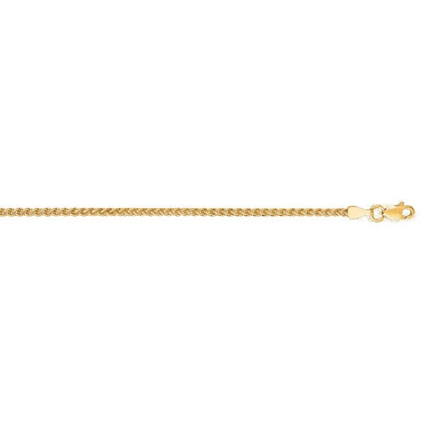 Polished 14K yellow gold wheat chain, 20 in, 2.1 mm links