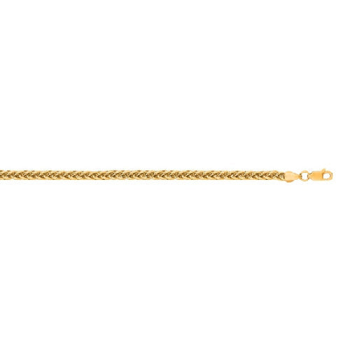 Polished 14K yellow gold wheat chain, 20 in, 3.3 mm links