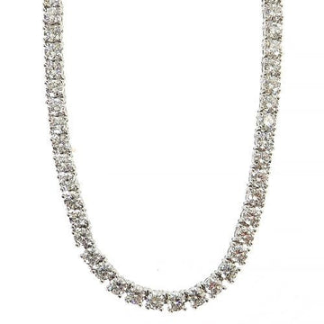 White lab diamond tennis chain necklace with 15 round-cut stones, sleek design.