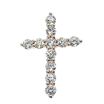Yellow gold cross pendant with 15 sparkling round lab diamonds for men.