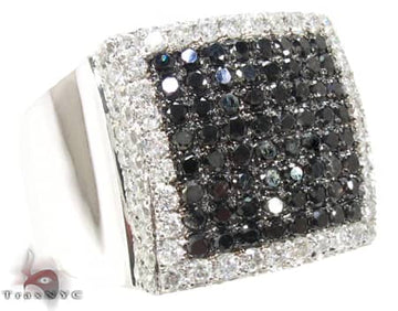 White gold men's Fabiano ring with square black diamond center and white diamond frame