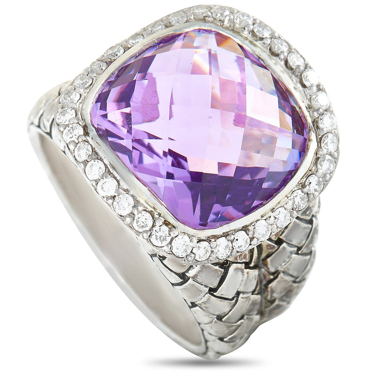 Scott Kay Sterling Silver Diamond and Amethyst Dome Ring R1375SPAADL