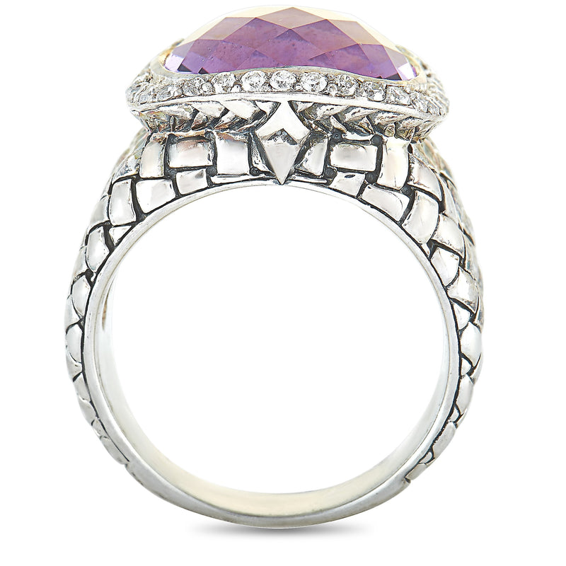 Scott Kay Sterling Silver Diamond and Amethyst Dome Ring R1375SPAADL