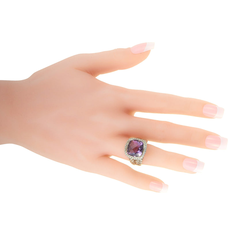 Scott Kay Sterling Silver Diamond and Amethyst Dome Ring R1375SPAADL