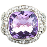 Scott Kay Sterling Silver Diamond and Amethyst Dome Ring R1375SPAADL