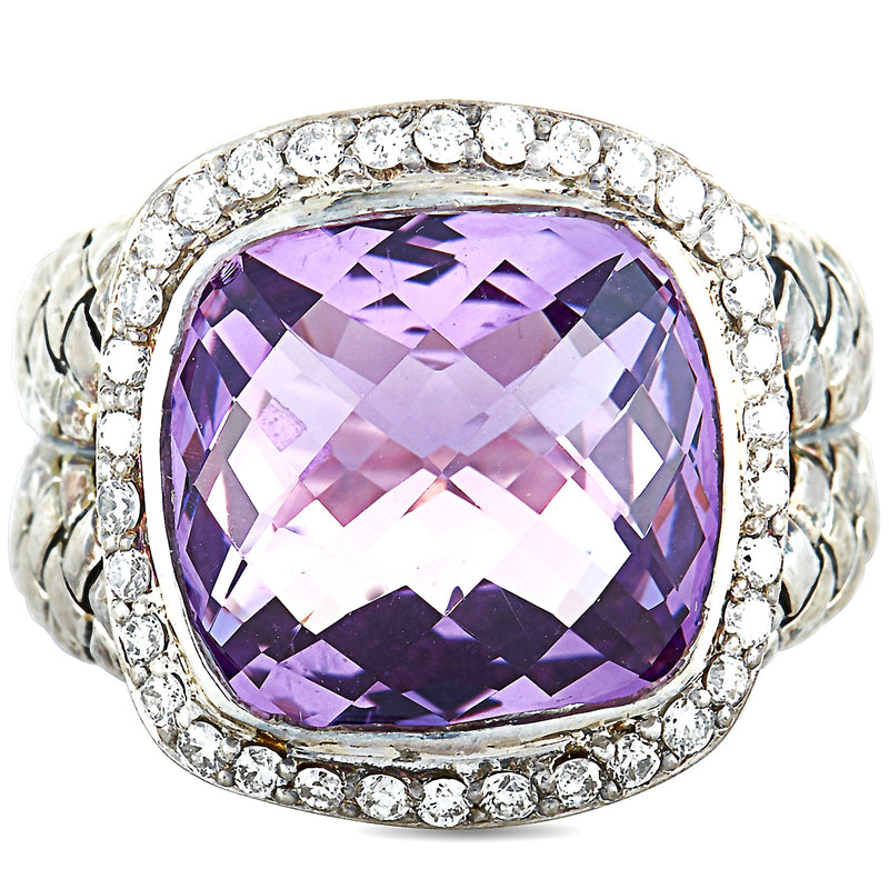 Scott Kay Sterling Silver Diamond and Amethyst Dome Ring R1375SPAADL