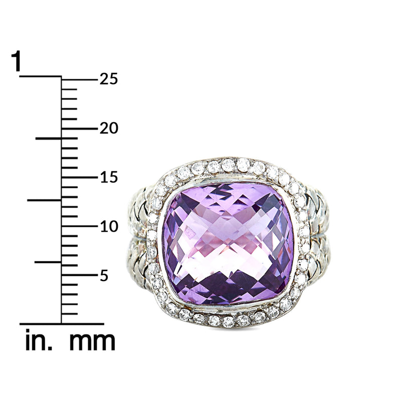 Scott Kay Sterling Silver Diamond and Amethyst Dome Ring R1375SPAADL