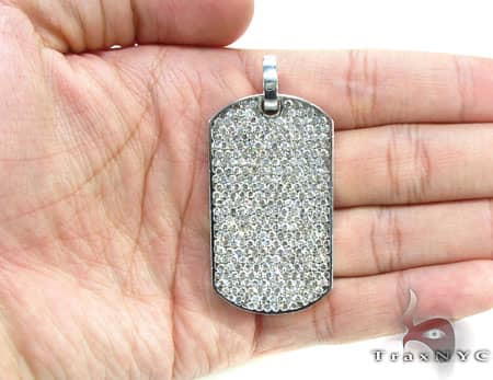 14K White Gold Iced Diamond Dog Tag, view 6