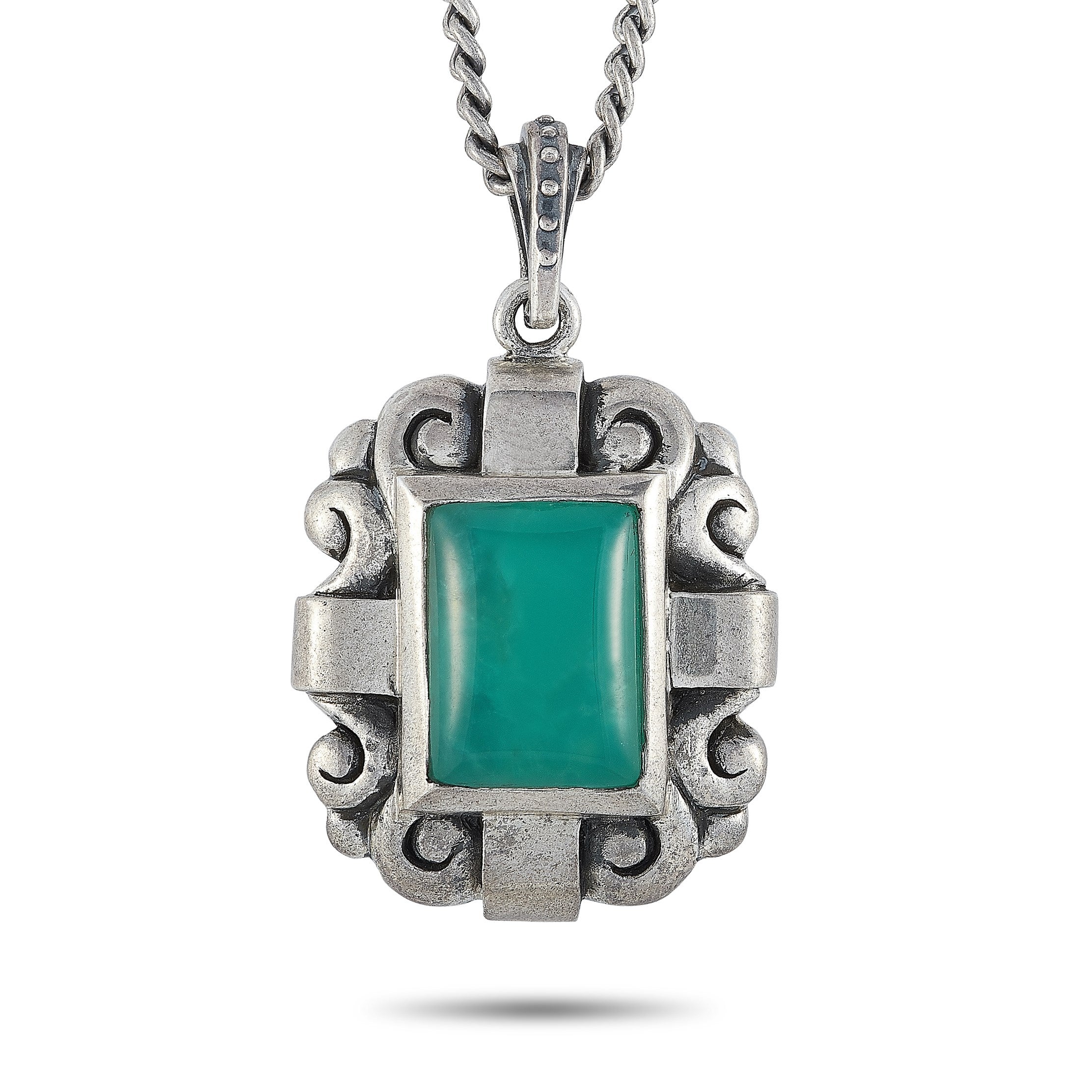 King Baby Silver and Chrysoprase Scrollwork Pendant Necklace K10-3207C