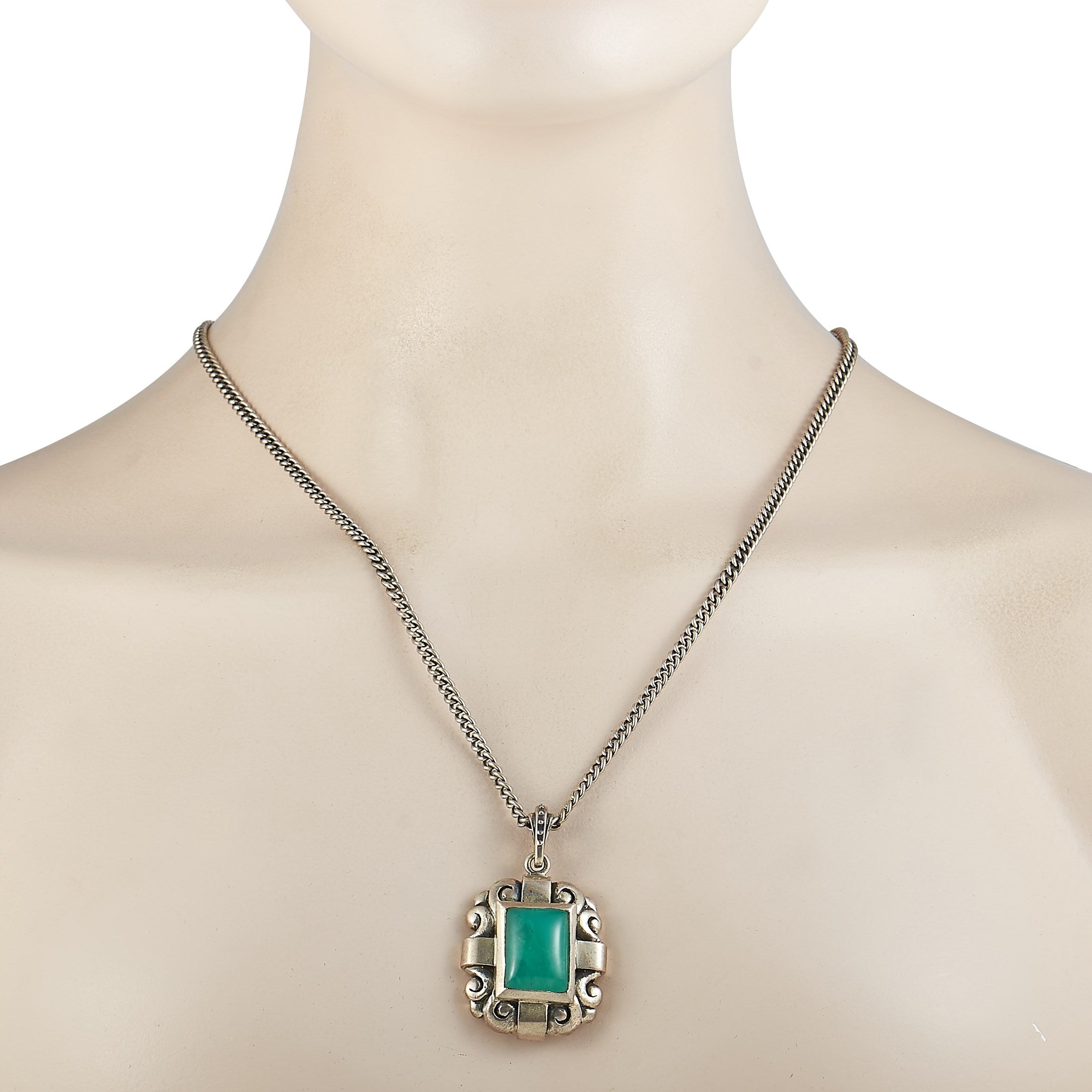 King Baby Silver and Chrysoprase Scrollwork Pendant Necklace K10-3207C