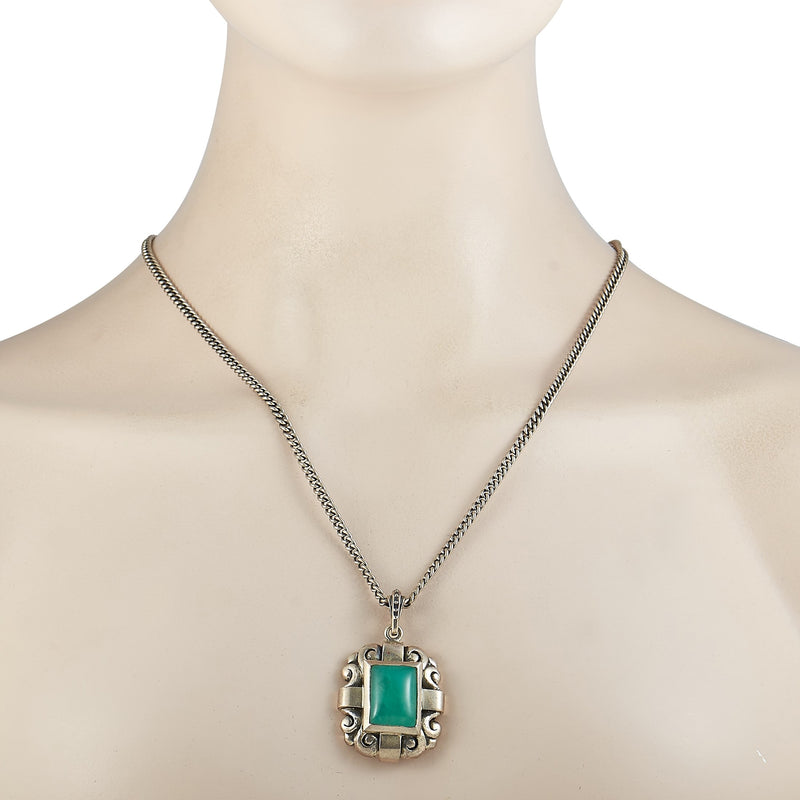 King Baby Silver and Chrysoprase Scrollwork Pendant Necklace K10-3207CHR