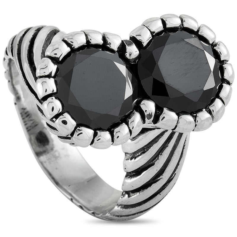 King Baby Silver and Black Cubic Zirconia Twisted Pattern Ring K20-5929B