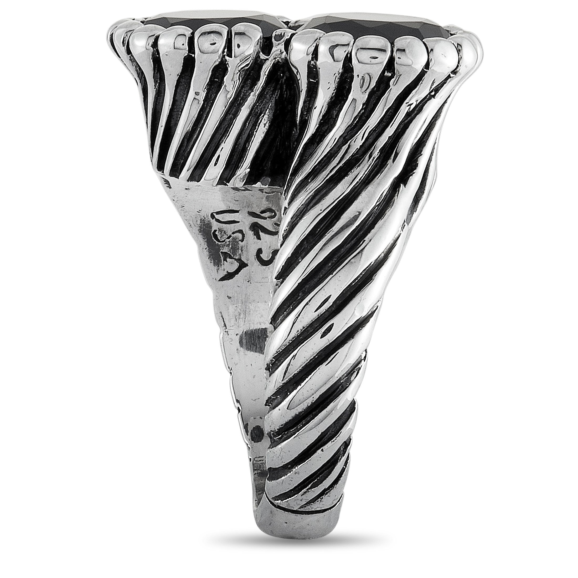 King Baby Silver and Black Cubic Zirconia Twisted Pattern Ring K20-592
