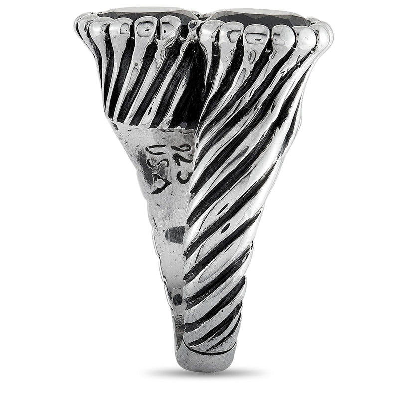 King Baby Silver and Black Cubic Zirconia Twisted Pattern Ring K20-5929B