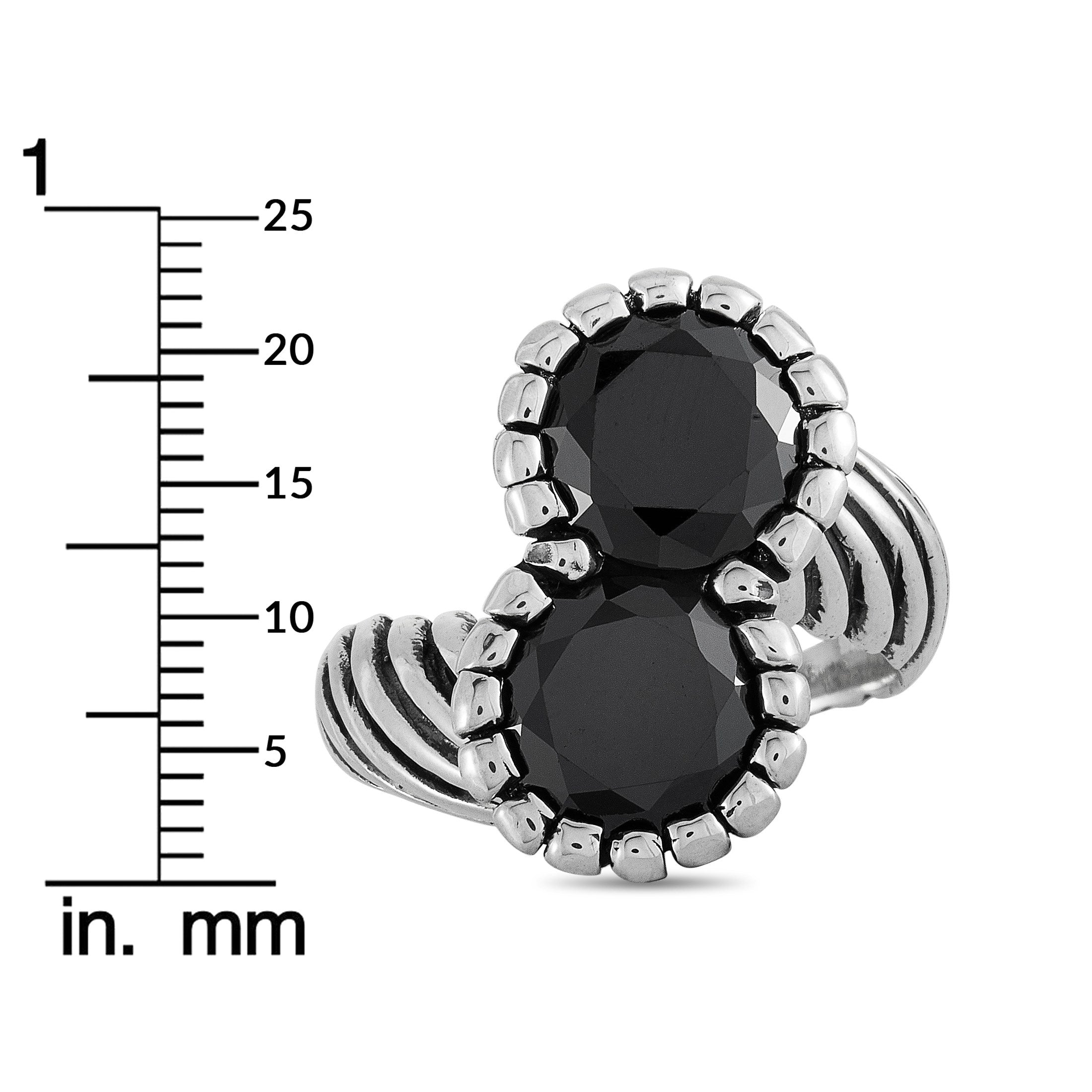 King Baby Silver and Black Cubic Zirconia Twisted Pattern Ring K20-592