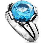 King Baby Silver and Blue Topaz Floral Pattern Ring K20-5932C