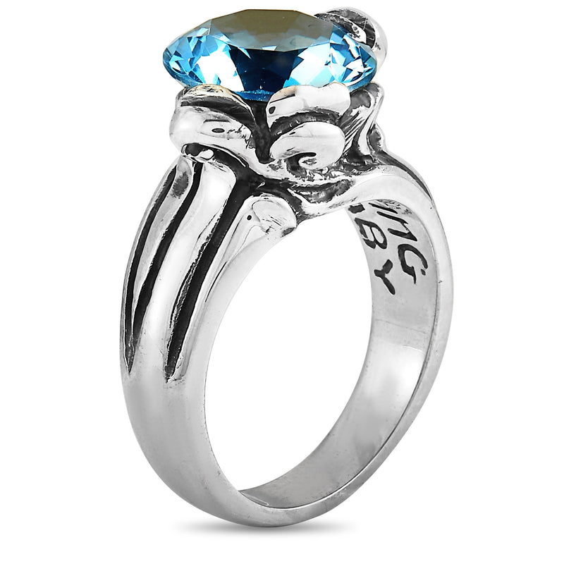 King Baby Silver and Blue Topaz Floral Pattern Ring K20-5932C
