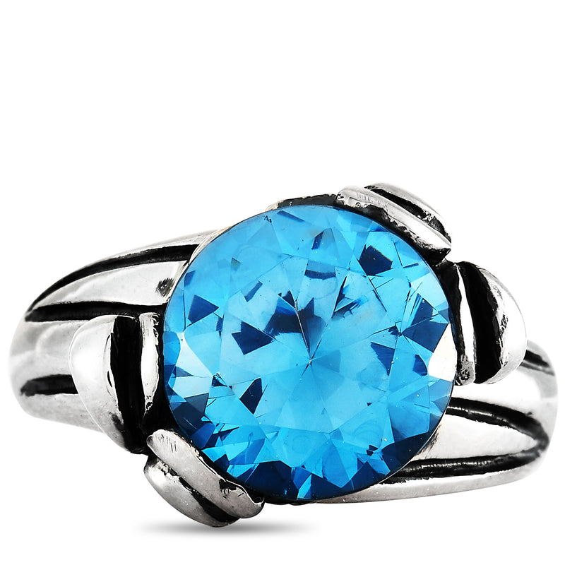 King Baby Silver and Blue Topaz Floral Pattern Ring K20-5932C